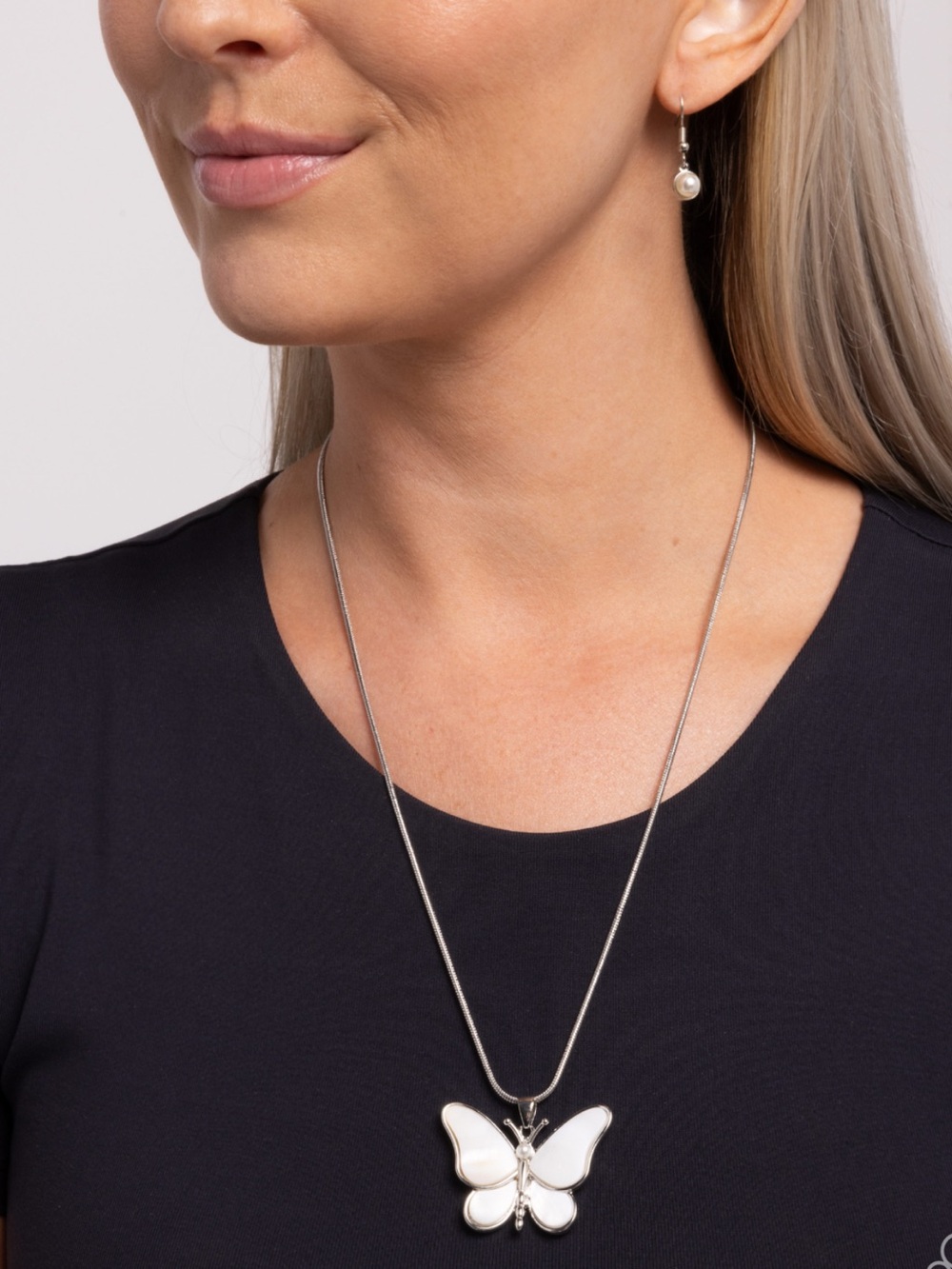 NWT White Butterfly Necklace & Earrings(Last Set)